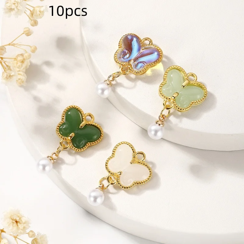 10pcs Colorful Enamel Butterfly Charms Alloy Imitation Pearl Pendants for DIY Jewelry Making Accessories ﻿ - view 3