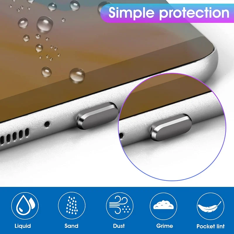 5Pcs Metal Type-C Dust Plug USB Charging Port Protector Anti-dust Plug Cover Cap for Samsung Huawei Xiaomi Phone Dustplug Caps