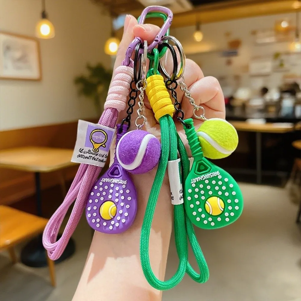 Detachable Fitness Series Pendant Simulation Style Dopamine Tennis Racket Set Keychain with Buckle Tennis Racket Key Holder