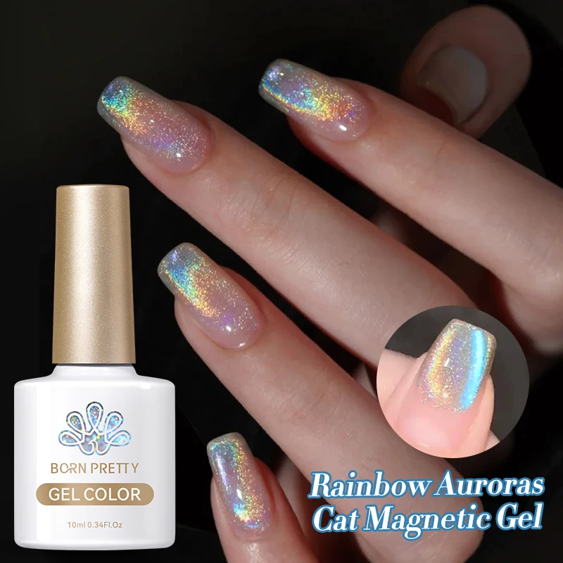 BORN PRETTY 10ml Rainbow Auroras Cat Magnetic Gel Nail Polish Holographics Soak Off Manicure Gel Varnis Semi Permanent Nail Art