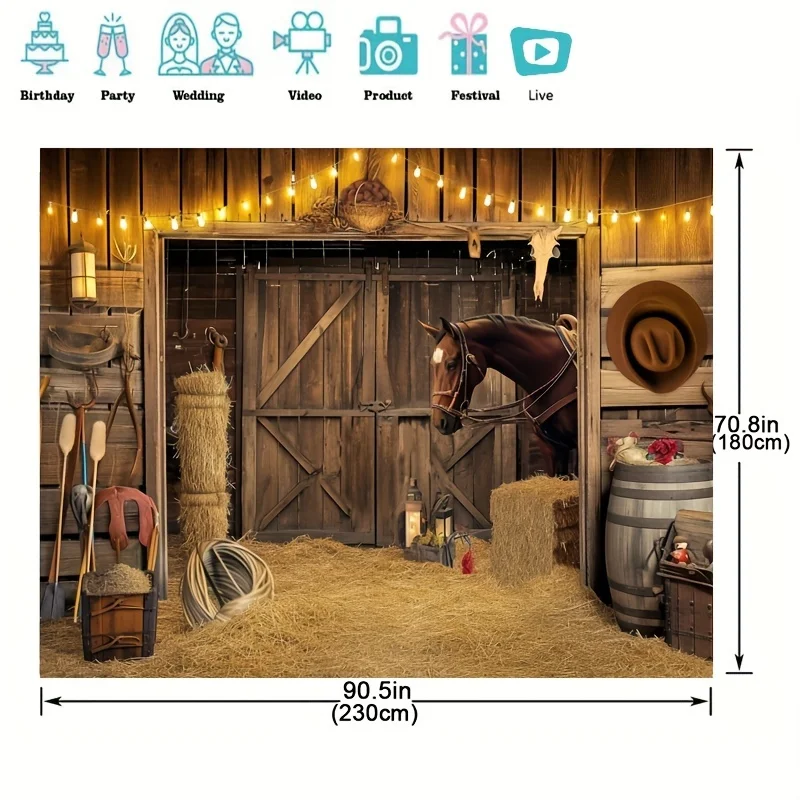 Wild West Horse Retro Wooden Board Cow Skull Decoration Photography Background Banner Photo Booth Studio