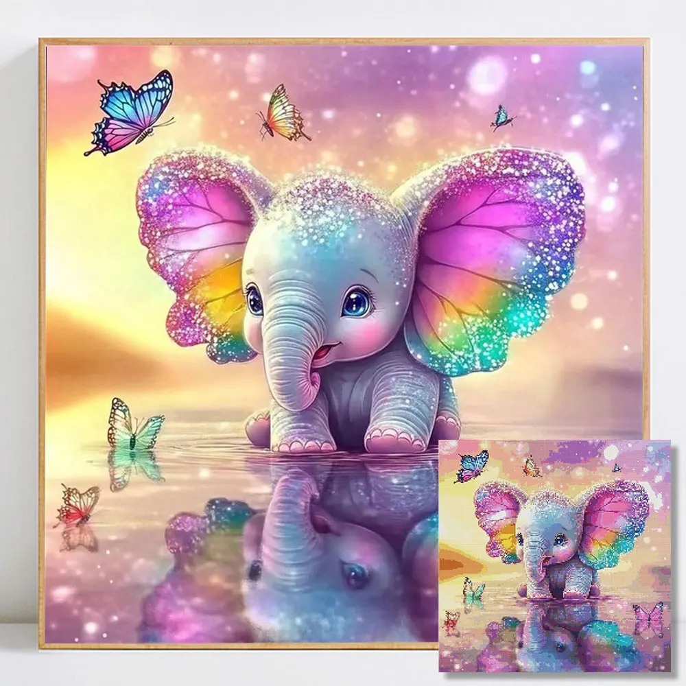 Elefanten-Diamantmalerei Neuheiten Diamant-Stickerei im Angebot Schmetterling Sonnenuntergang Dekoration für Zuhause