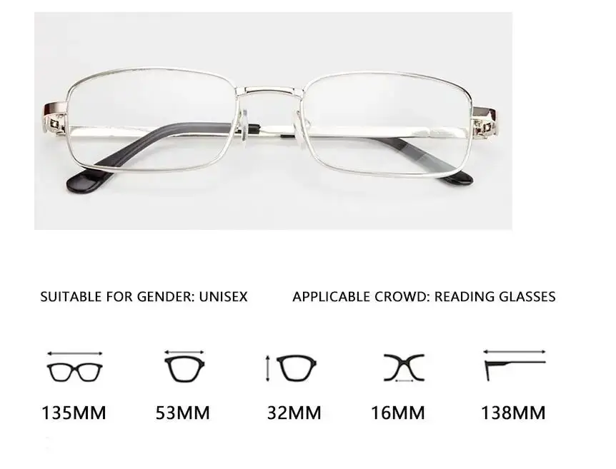Kratzfeste Lesebrille, quadratische Retro-Presbyopie-Brille mit Glaslinsen, Metall-Hyperopie-Brille, Herrenbrille +3,5 +4 – Detail 6
