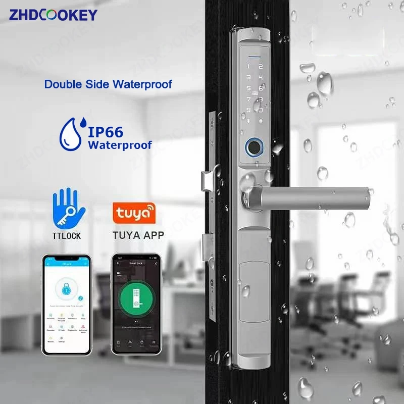 

Waterproof IP66 Dustproof Tuya Wifi TTlock APP Fingerprint Sliding Smart Lock RFID Card Code Anti-Scratches Aluminum Door Locks