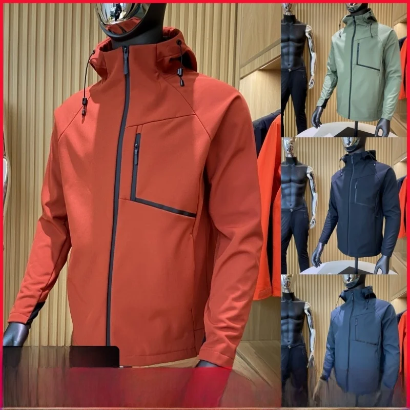 

Outdoor Men's Spring New Faionable Windproof Waterproof Thin Fce Jaet Stand Fit Long Sve Zipper Closure Hooded