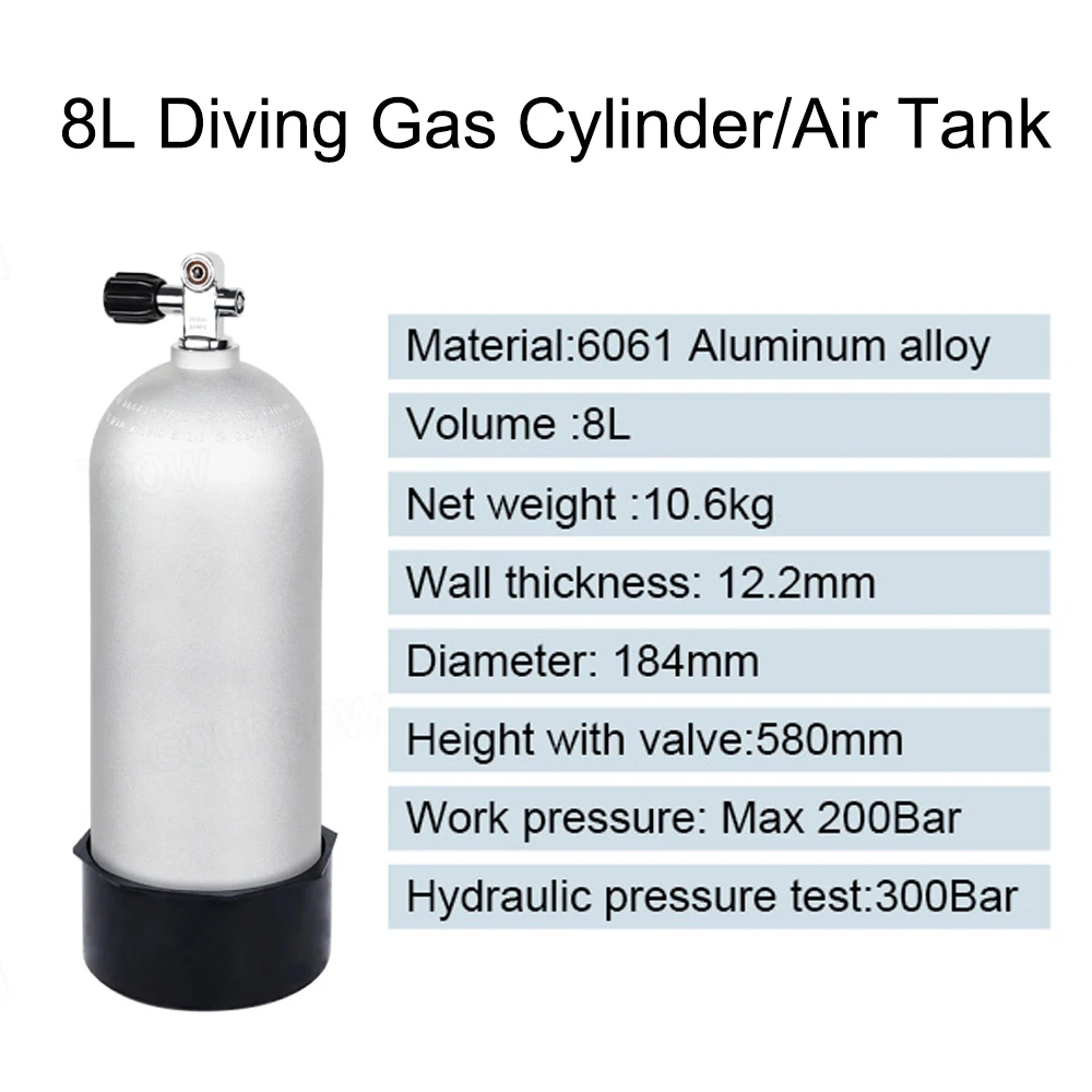 TUDIVING-8L Specialized Diving Tank Diving Aluminum Bottle Oxygen Bottle Snorkeling Equipment Diving High-Pressure Air Bottle