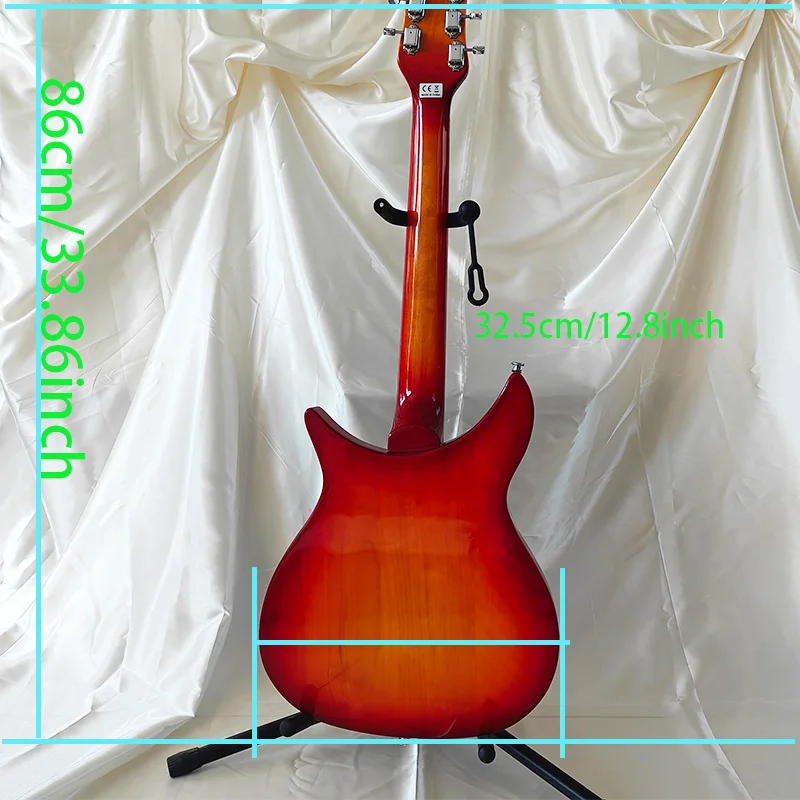 A trendy, eye-catching sunset red-orange electric guitar with a unique body shape that grabs attention on stage