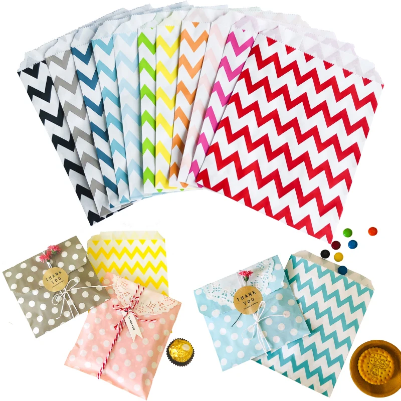 25 Stück 13x18cm Bunte Kraftpapiertüten Süßigkeiten-Kekstüten mit Streifen und Punkten Geschenkbeutel für Hochzeit Geburtstag Party Gastgeschenk Verpackungstasche – Detail 5