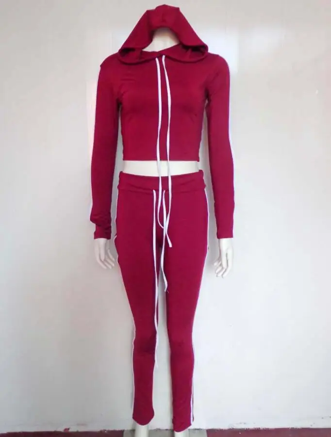 NEW Fitness Casual 2 pezzi Set tuta donna felpe con cappuccio a righe laterali Cropped top e pantaloni Jogger abiti a due pezzi