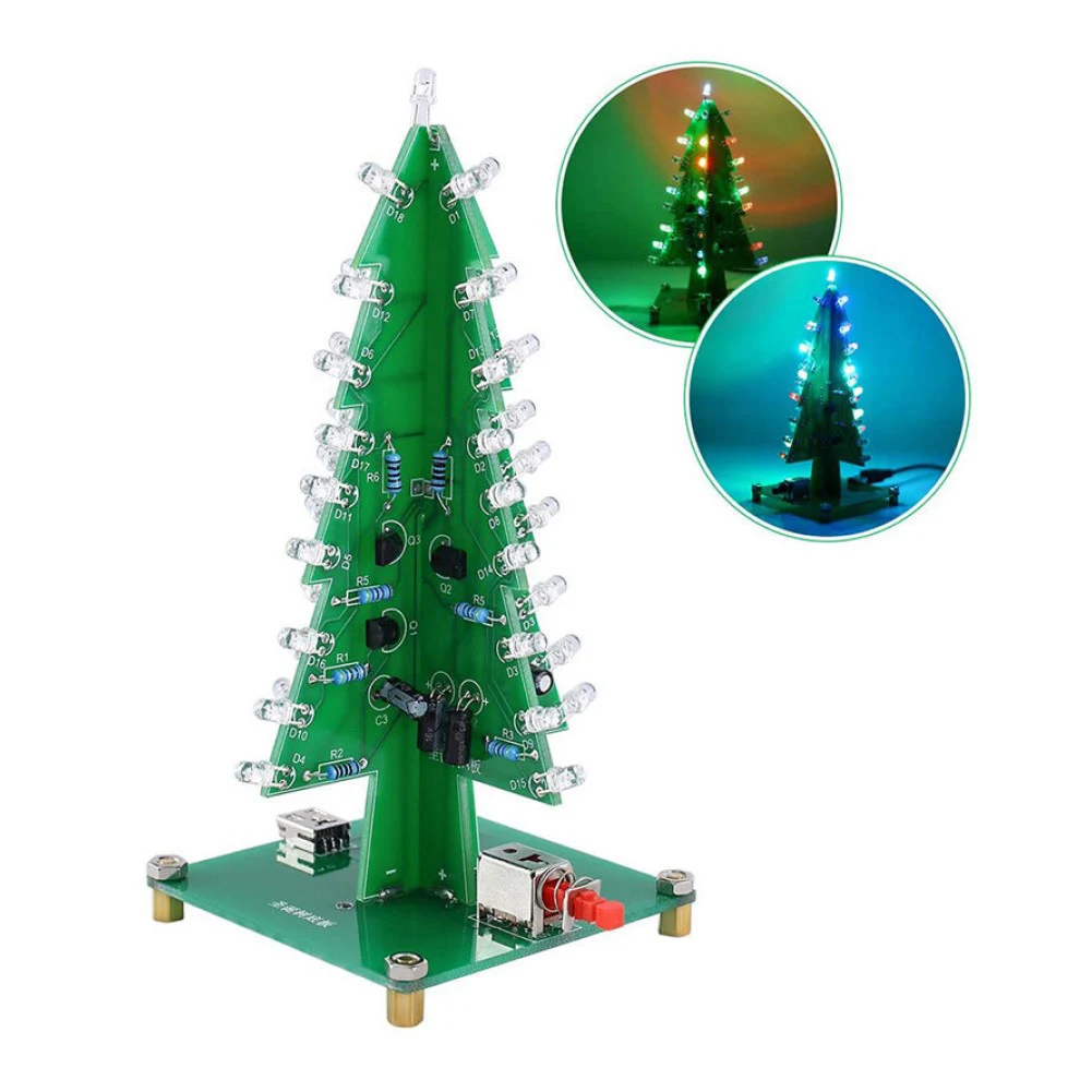 3D LED Christmas Tree Electronic Fun Kit Compact Size Manual Welding Required Christmas AB Cross-combination Board