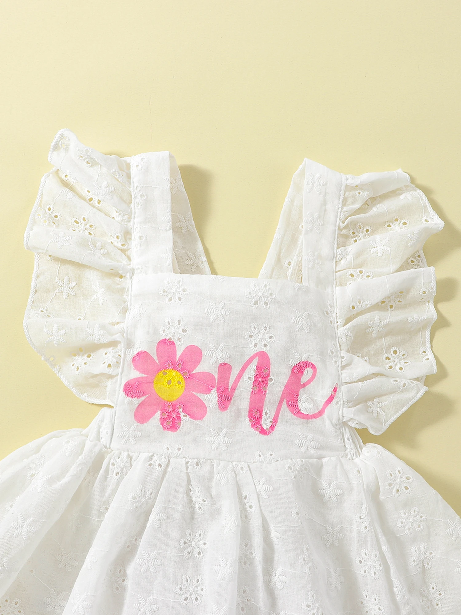 Cute Princess Floral Lace Romper Dress with Ruffle Fly Sleeve and Bow Headband for Baby Girl s Birthday Celebration