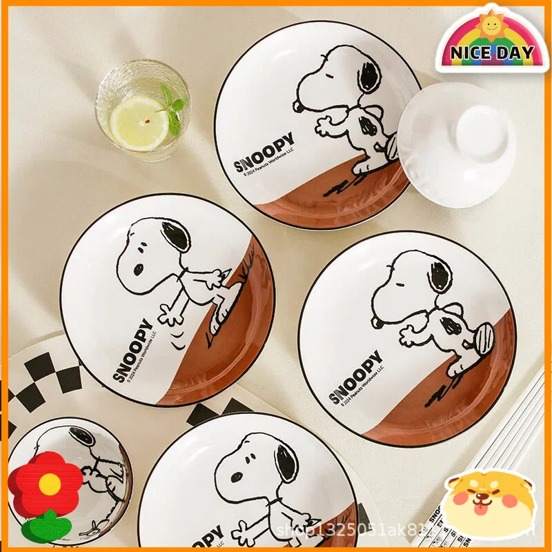 Snoopy Cute Series Couple High Aesthetic Dining Plate Gift Box Cartoon Relief Ceramic Plate Home Use Dish Plate
