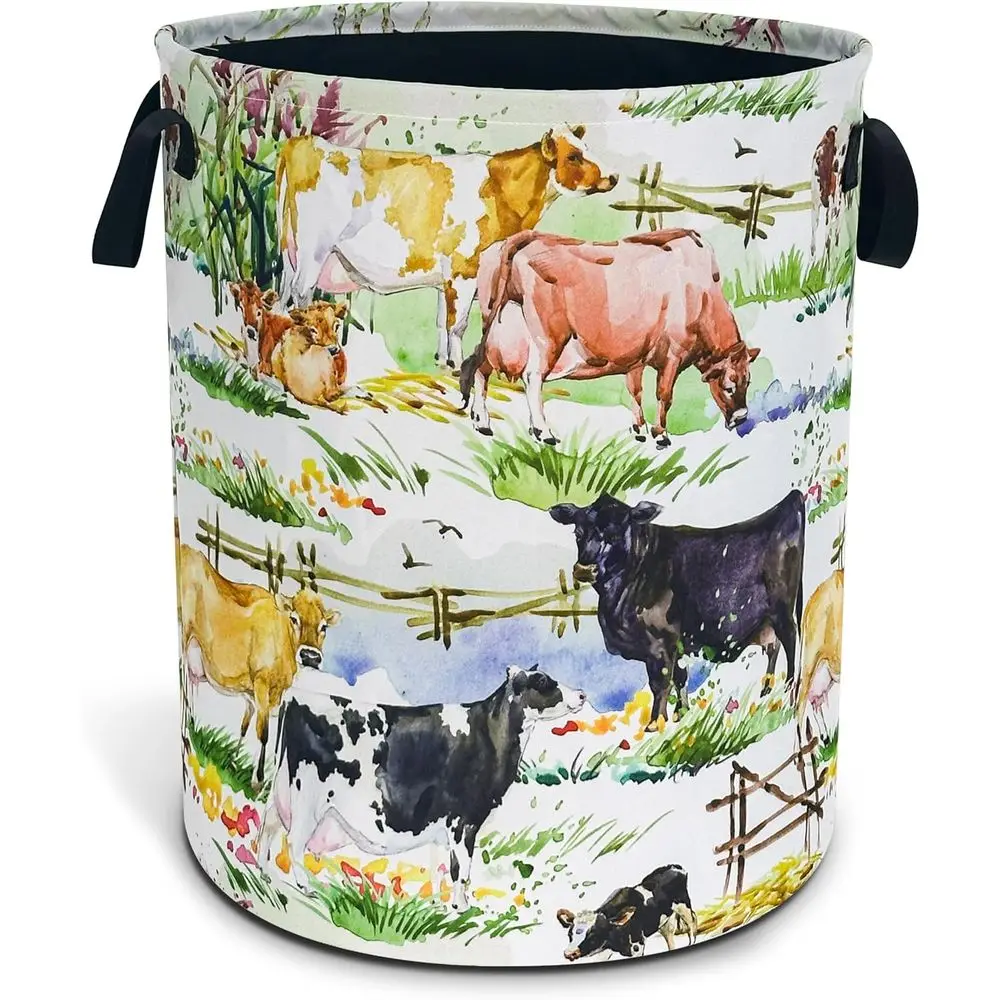 

Складная водонепроницаемая корзина для белья в виде коровы для любителей сельскохозяйственных животных, корзина для хранения игрушек, одежды и ванной комнаты/белья 18,9x16,5