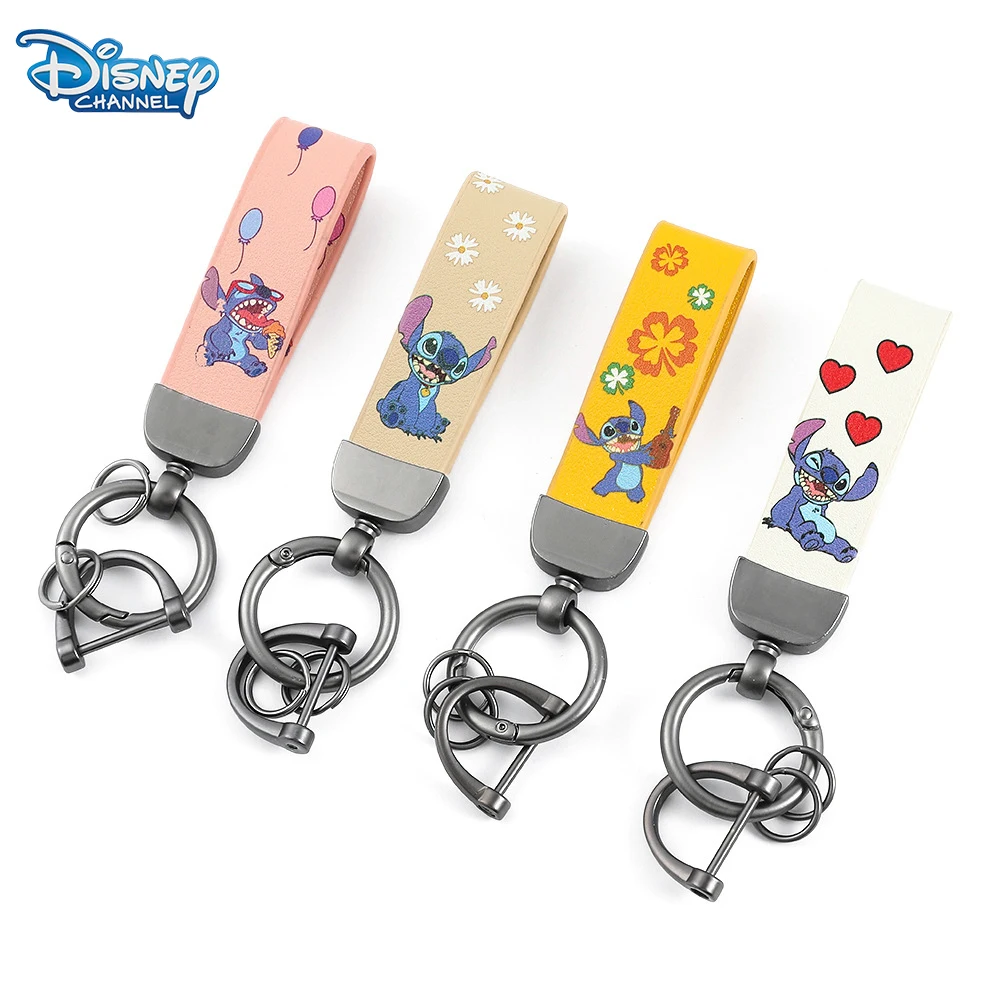 Disney Stitch Leather Keychain Cartoon Lilo and Stitch Bag Car Key Chain Keyring Openable Keychain Pendant Party DIY Decorations