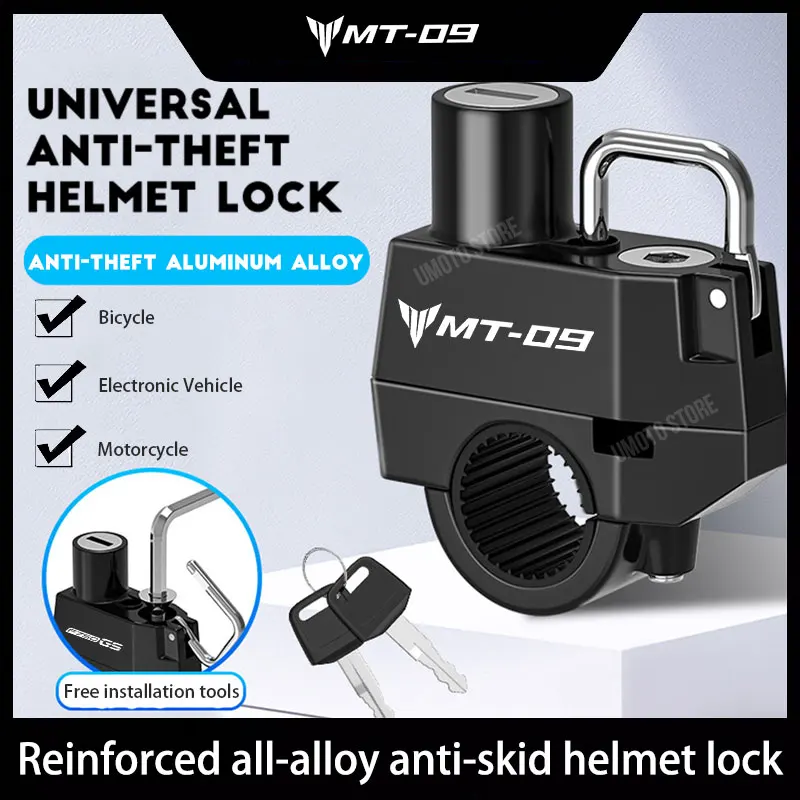 For YAMAHA MT-09 Anti-theft Helmet Lock Handlebar Mount Motorcycle Electric Motorbike Universal Security Metal Lock 22mm-26mm wi