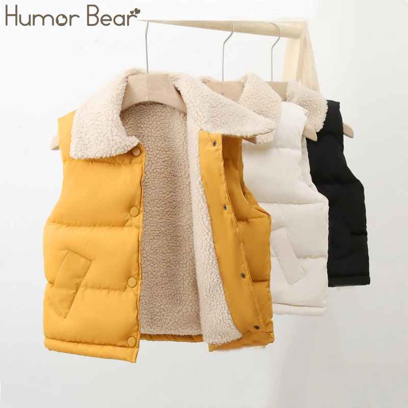 Humor Bear Children Vest Autumn Winter Sleeveless V-Neck Solid Casual Vest Baby Velvet Warm Kids Coat