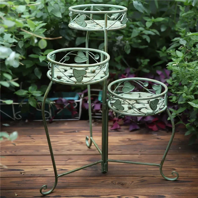 

Modern simple love leaves three baskets outdoor multi-layer folding flower stand garden garden display storage flower stand