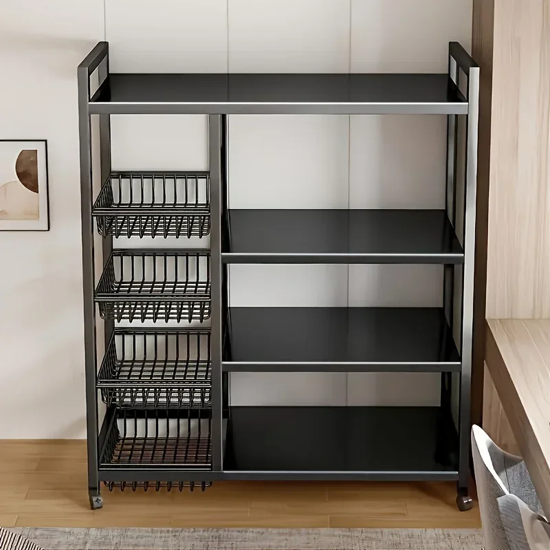 Versatile Metal Storage Cabinet with Wheels -Multi-Layer Organizer for Kitchen,Living Room & Bedroom -Multilayer Storage Shelves