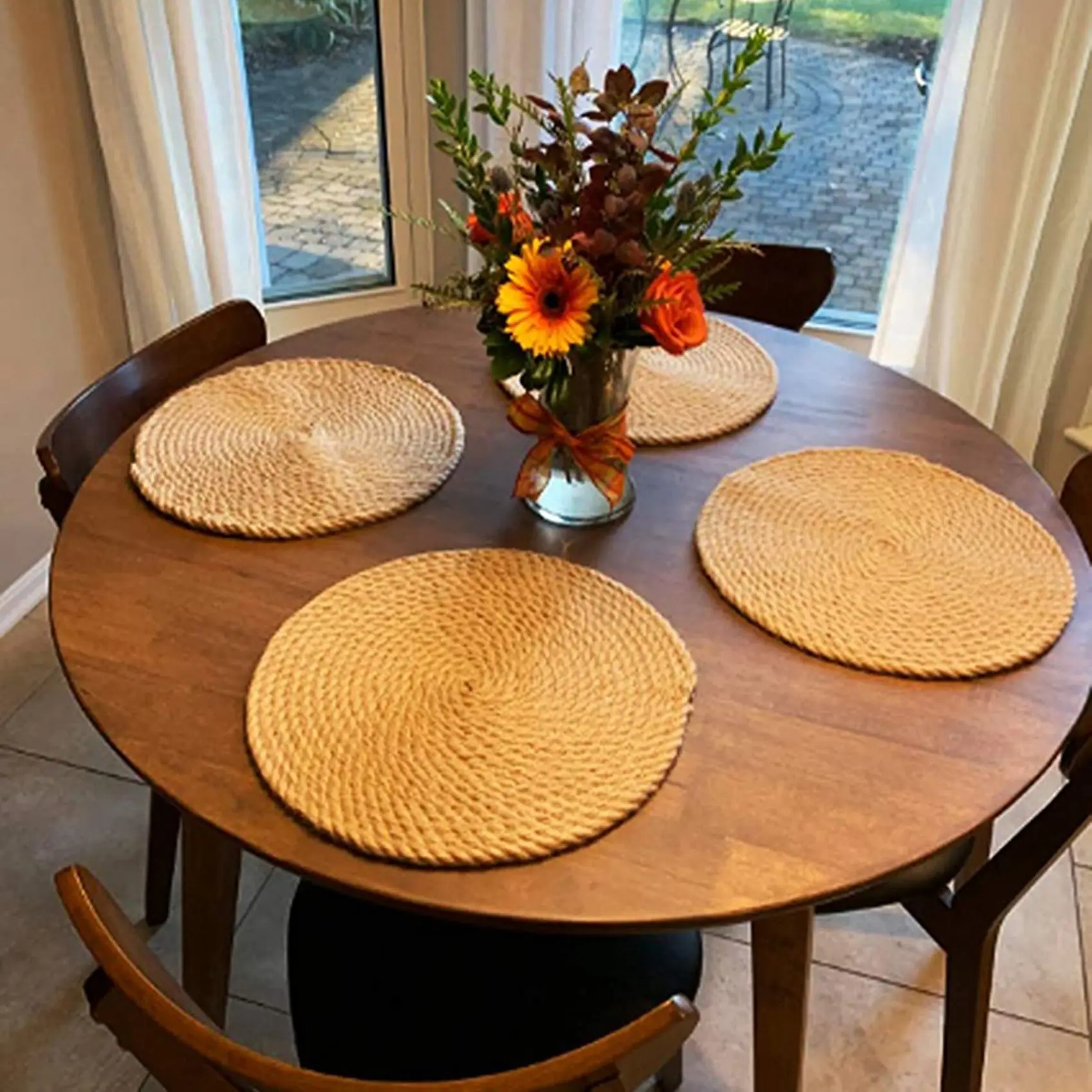 

A74U Round Braided Placemats Set Of 12 Jute Handmade 7 Inch Heat Resistant Thick Hot Pads Mats Coaster