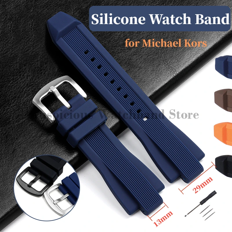 

13X29mm Soft Silicone Watchband for Michaol Kors MK8184 MK8729 MK9020 MK8152 MK9020 Watch Accessories Men's Watch Strap