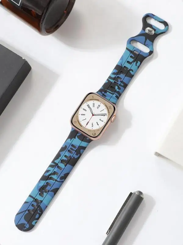 Smartwatch Replacement Wristband Camouflage Silicone Strap For Apple Watch Band Series Ultra 3 4 5 6 7 8 SE Watch Wrist Band