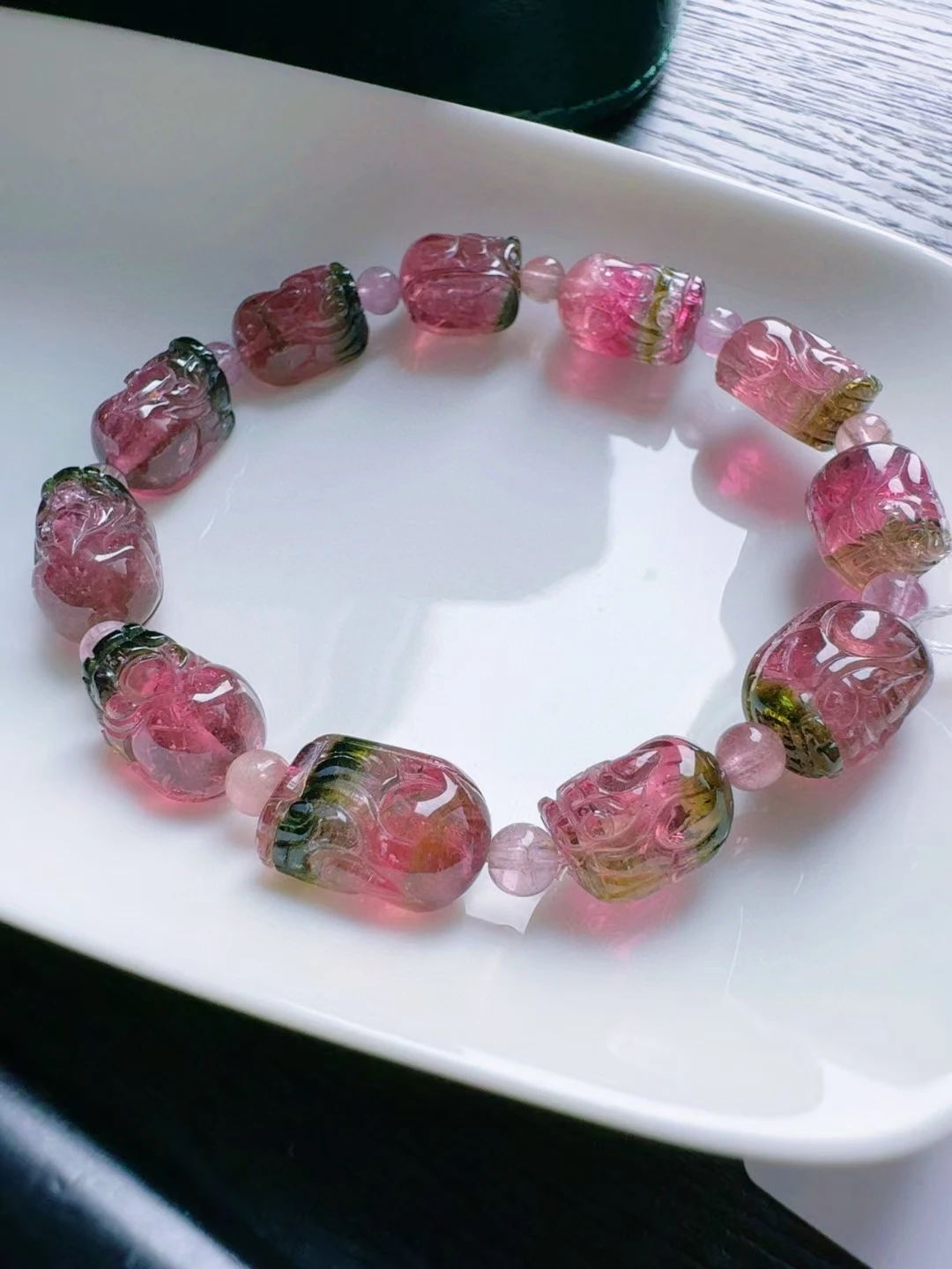 Natural Red Tourmaline Clear Pi Xiu Beads Bracelet 13.7/8.9/8.7mm Pink Green Watermelon Tourmaline For Women Men AAAAAAA