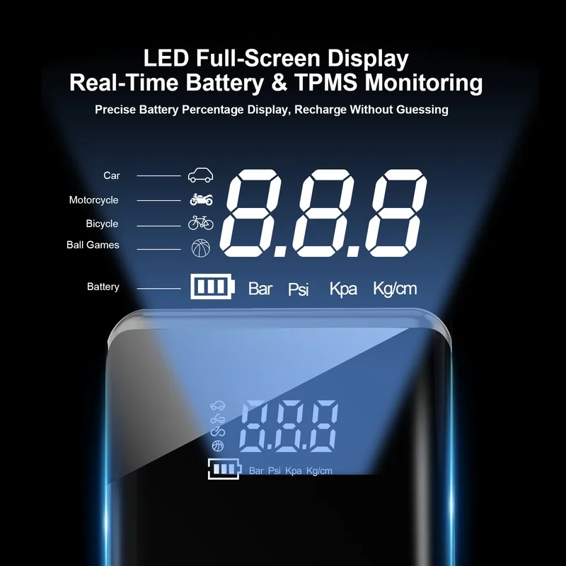 4-in-1 Car Jump Starter Air Pump 150PSI Tire Inflator 12V 240A Battery Booster Power Bank LED Emergency Light