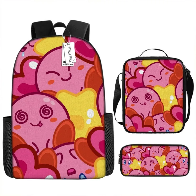 3pcs of Set Kirby and The Forgotten Land Cartoon Children Backpack Anime Portable Crossbody Bag Pencil Case School Supplies Gift