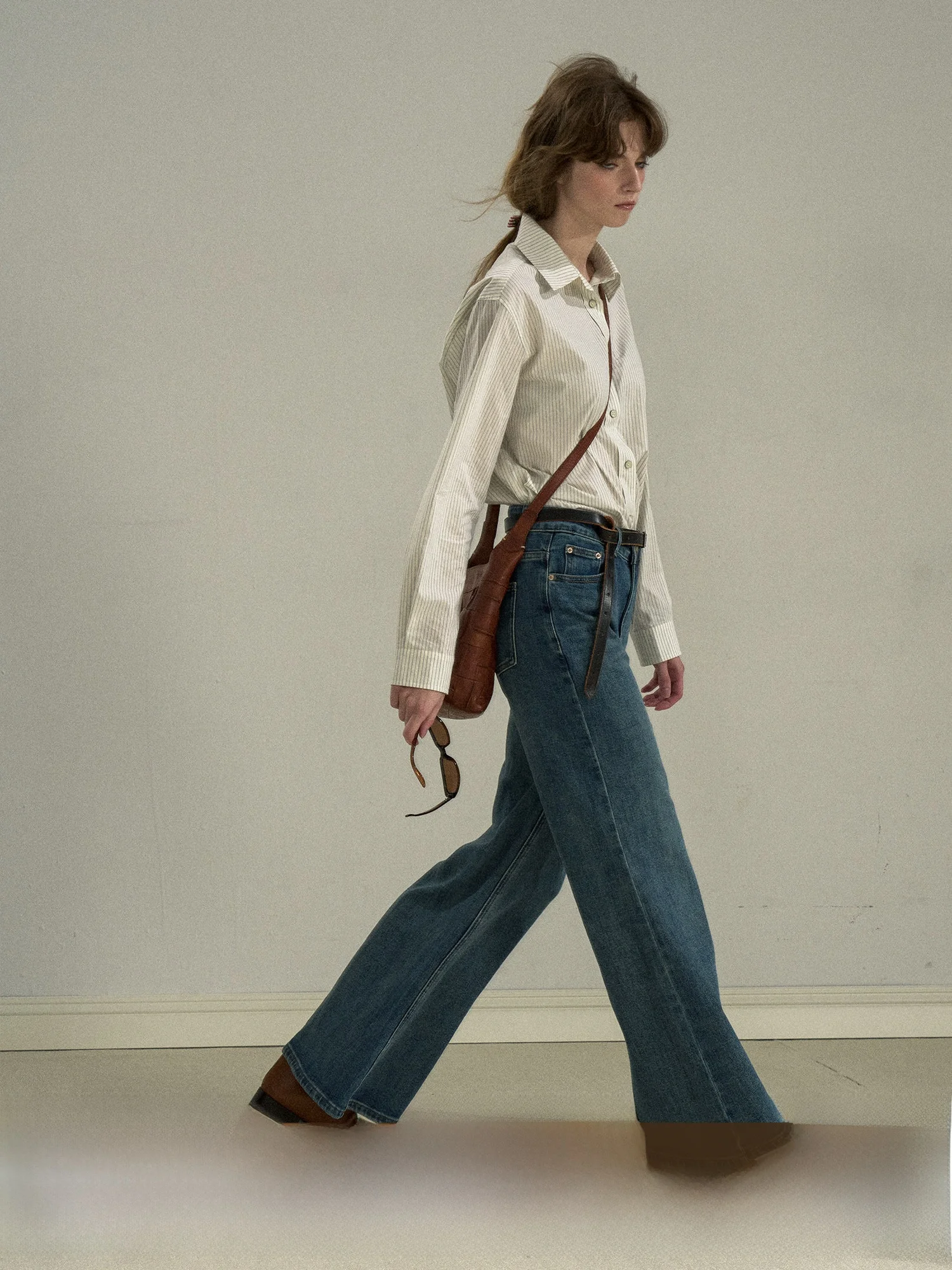 

Women's Long Sve Striped irt Commute Sle Regular Fit Pure Cotton Blue White Vertical Stripes Simple Versatile oulder...