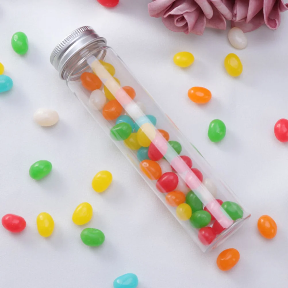 

2pcs Flat-bottomed Plastic Clear Test Tubes with Screw Caps Candy Travel Lotion Containers 110ml