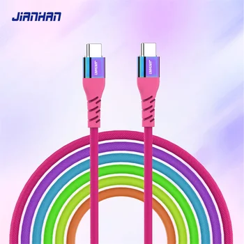 JianHan USB C to USB C 케이블, PD 60W 고속 충전, 다채로운 레인보우 브레이드 C타입 케이블, 삼성 샤오미 LG 구글용 