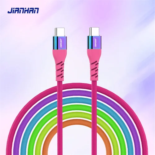 JianHan USB C to USB C 케이블, PD 60W 고속 충전, 다채로운 레인보우 브레이드 C타입 케이블, 삼성 샤오미 LG 구글용