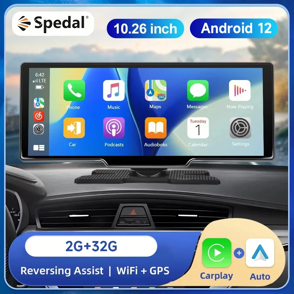 

Spedal Carplay Android Monitor 10.26" 2+32G Android Wifi GPS Navigation Android Auto Smart Player Bluetooth & 1080P Rear Cam