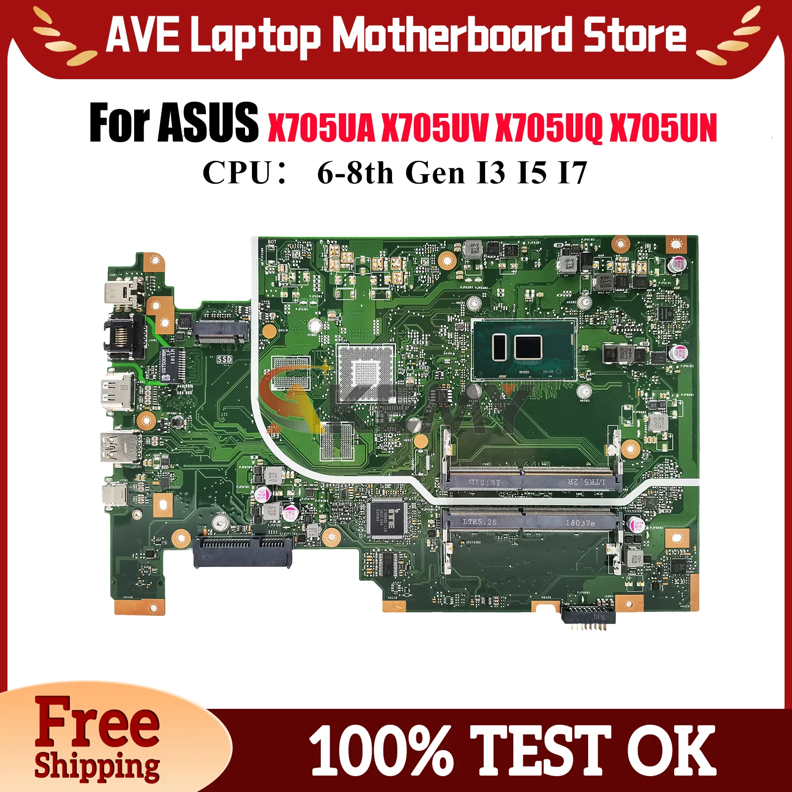 X705UA Laptop Motherboard For ASUS VivoBook X705UF X705UBP X705UN X705UV X705UQ X705U X705UB X705UNR Mainboard With I3 I5 I7 CPU
