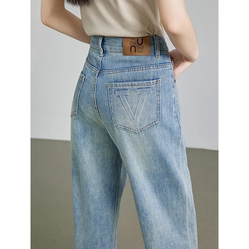 Toyouth Women Denim Jeans 2024 Zomer Nieuw Split Design Straight Enkellengte Veelzijdige Harembroek