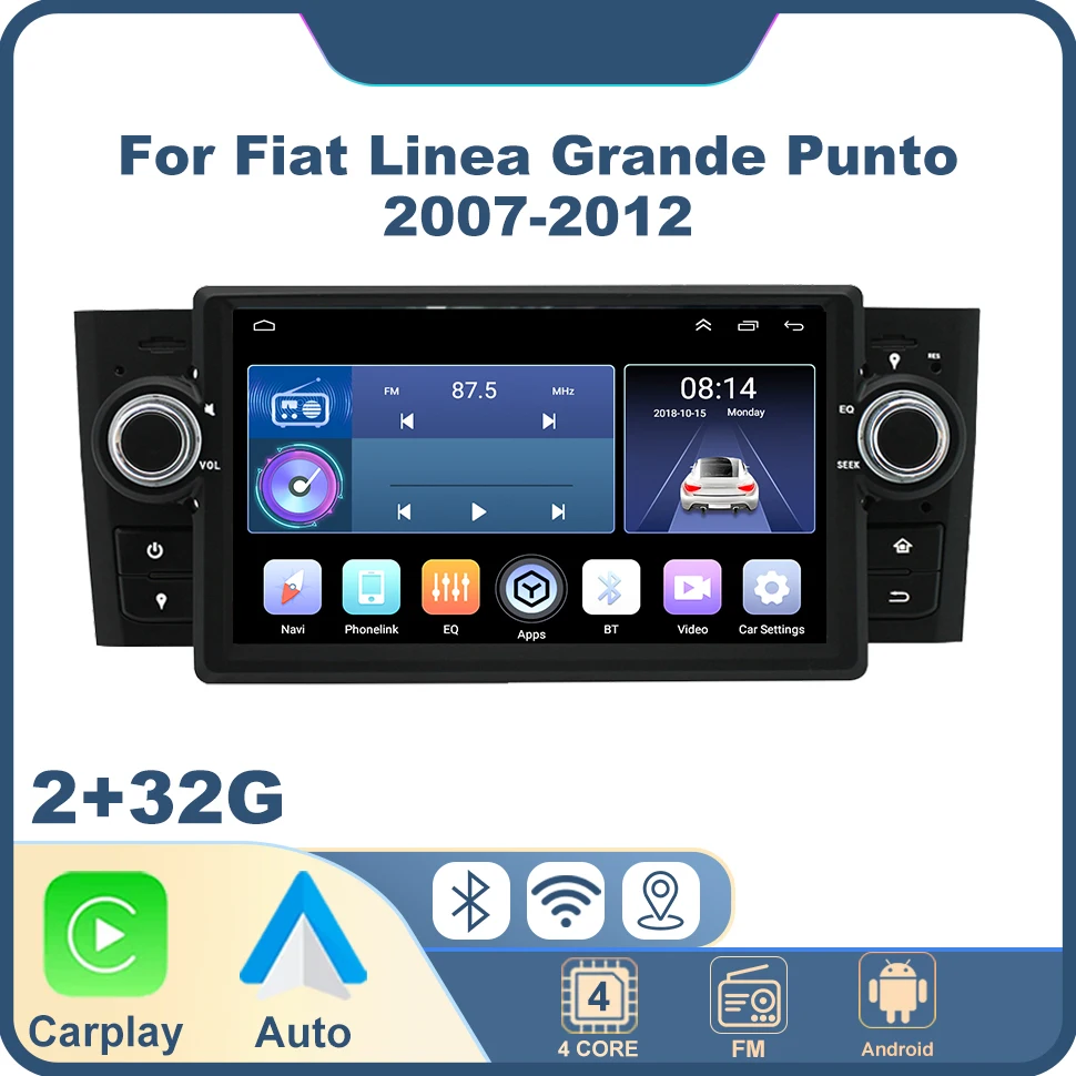 2Din Android Auto Carplay BT RDS Car Stereo Multimedia Video Player for Fiat Grande Punto Linea 2007-2012 Autoradio GPS Navi