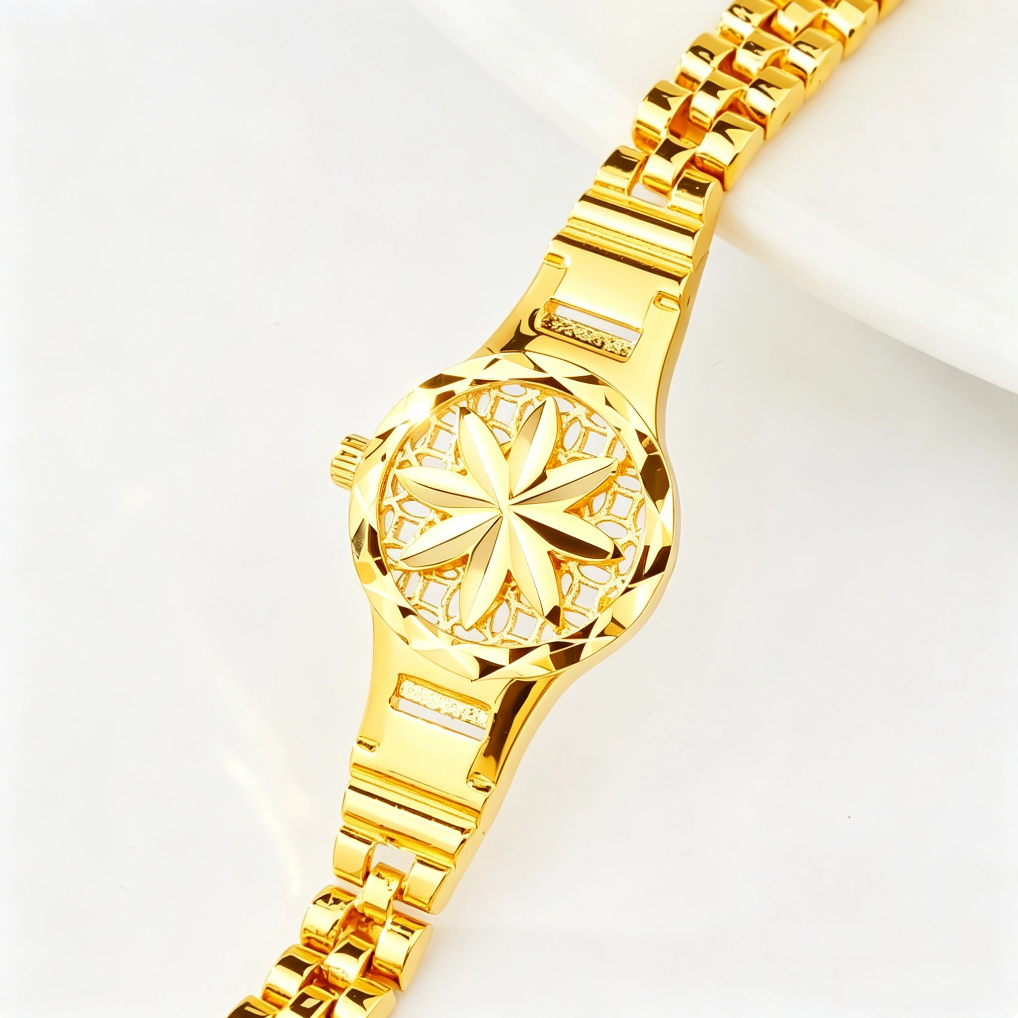 ヴィンテージ中空フラワーウォッチシェイプゴールドブレスレット - Vintage Jewelry Watches Women のレビューと価格