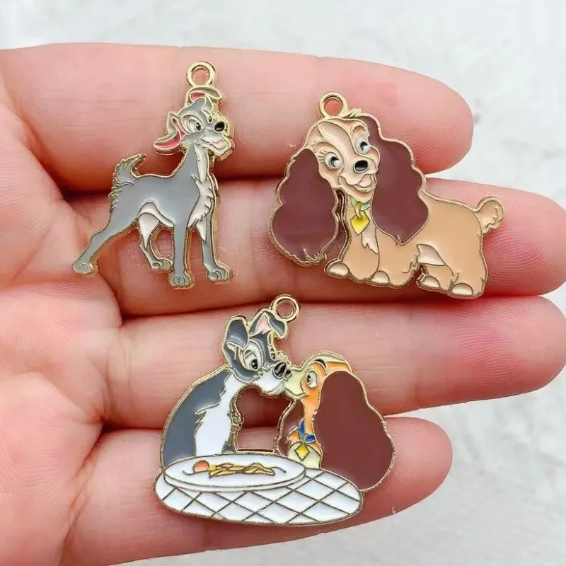 10pcs Disney Lady and the Tramp Dog Charm for Jewelry Making Enamel Anime Cartoon Pendant for DIY Jewelry Necklace Earring charm