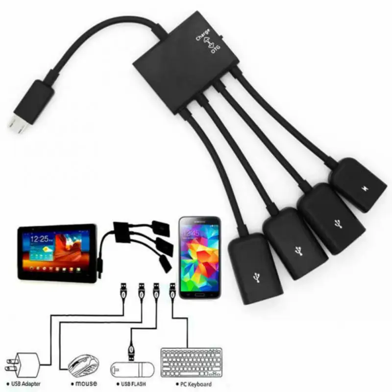 1/2/3PCS 4 Port Micro USB 2.0 HUB 4-IN-1 OTG Hub Power Adapter Cable support simultaneously Charging/data exchange for Android