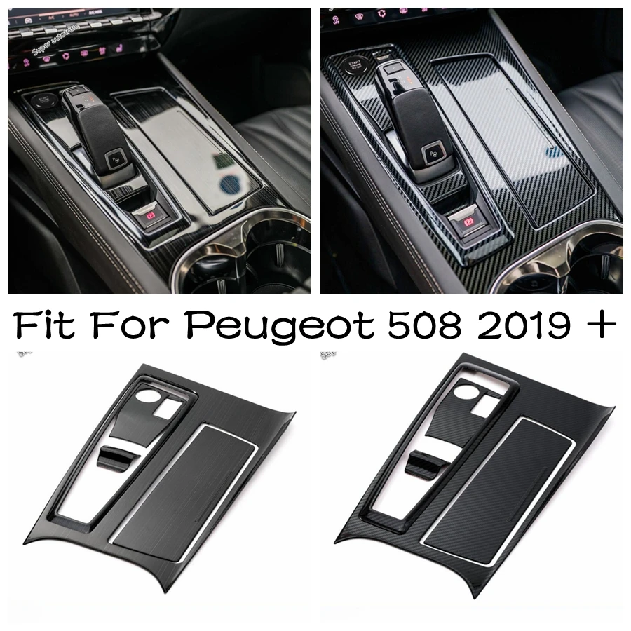 Central Console Gear Shift Panel Water Cup Holder Frame Cover Trim For Peugeot 508 2019 - 2022 Carbon Fiber / Silver Accessories