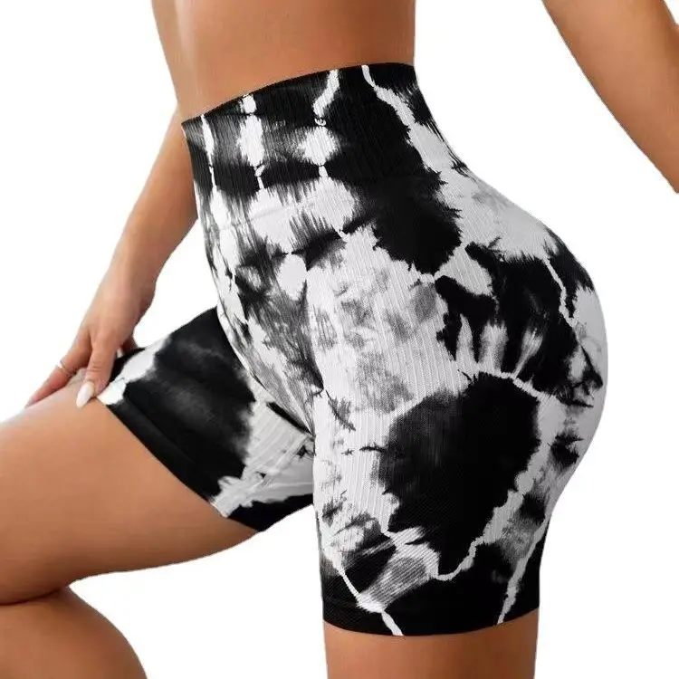 Seamless Tie Dye Yoga Shorts For Women Summer Elastic Scrunch High Waist Push Up Leggings Gym Fitness Running Workout Shorts