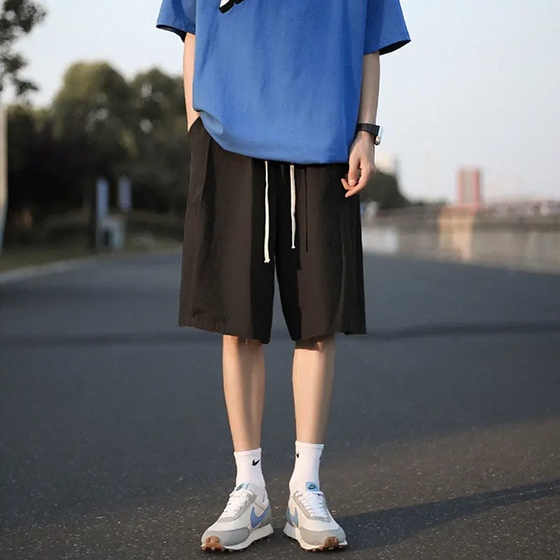 2023 Men's Clothing Thin Summer Simplicity Handsome Man Elastic Waist Loose Solid Color Pockets Fashion Streetwear Cargo Shorts