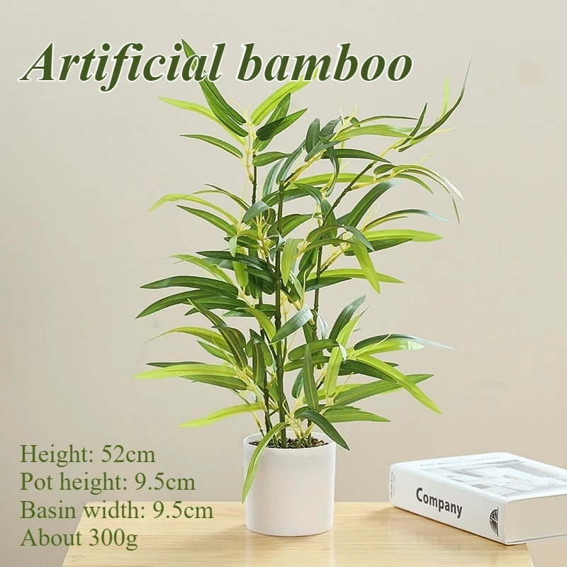 

Artificial Green Bamboo 33 To 52CM Plastic Artificial Plants Indoor Decorative Plant Potted Home and Office Desktop Decoration