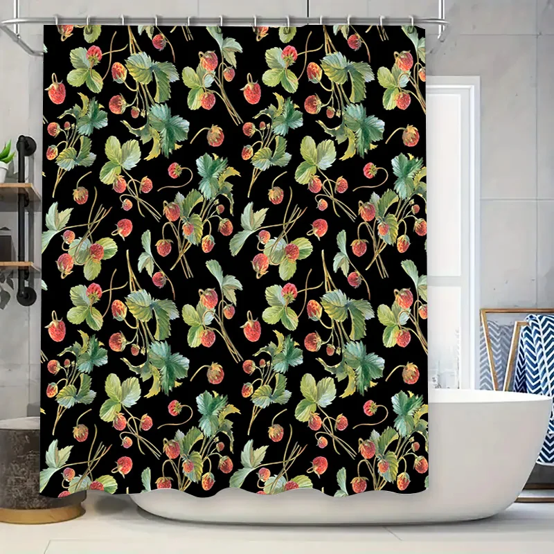 

Водонепроницаемая занавеска для душа с цветочным принтом клубники, розовая, красная, зеленая, черная, украшение для ванной комнаты, аксессуары для дома