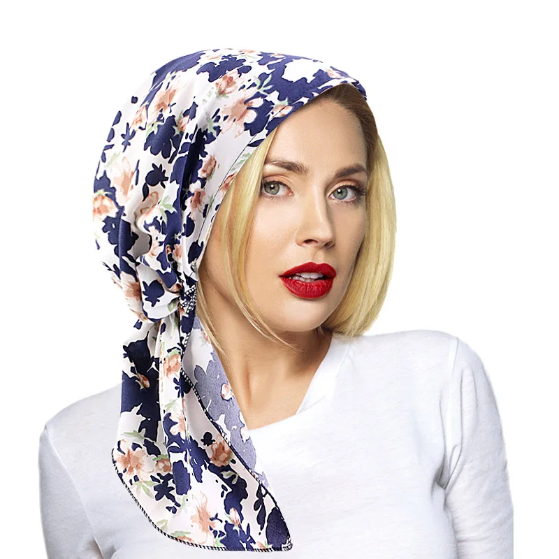 New Fashion Vintage Elastic Women Printed Bandana Cap Muslim Turban Scarf Islamic Inner Hijab Hats Headwear Breathable Chemo Cap