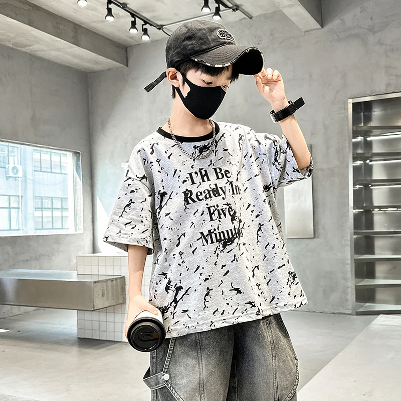 Fashion Summer Kids All Over Print T-shirt for Tween Boy Casual Retro Short Sleeve Tshirt Child Cotton Round Neck Tee Tops