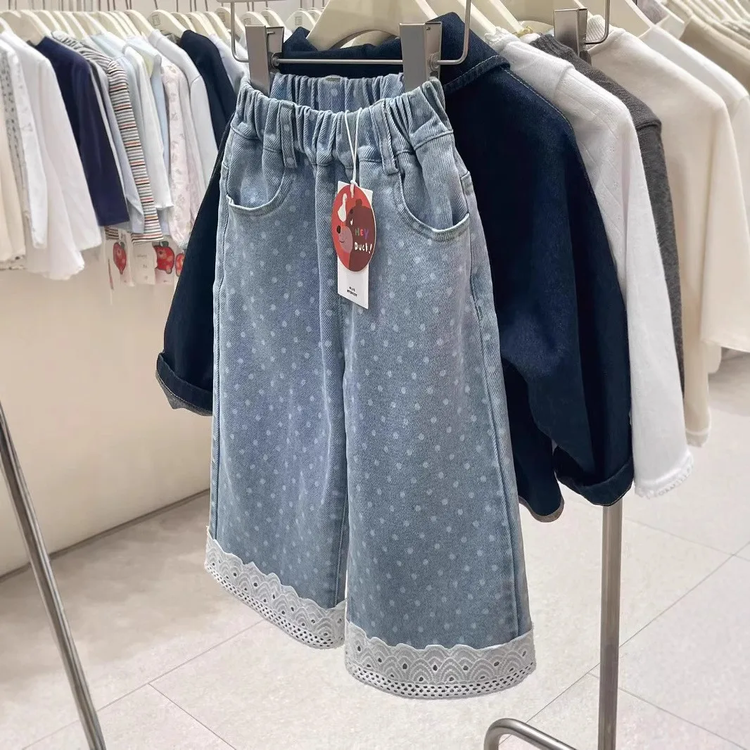 

Pants Spring Kids Casual Polka Dot Lace Wide Leg Pants Baby Casual Jeans Fashion Casual All-match Baby Pants