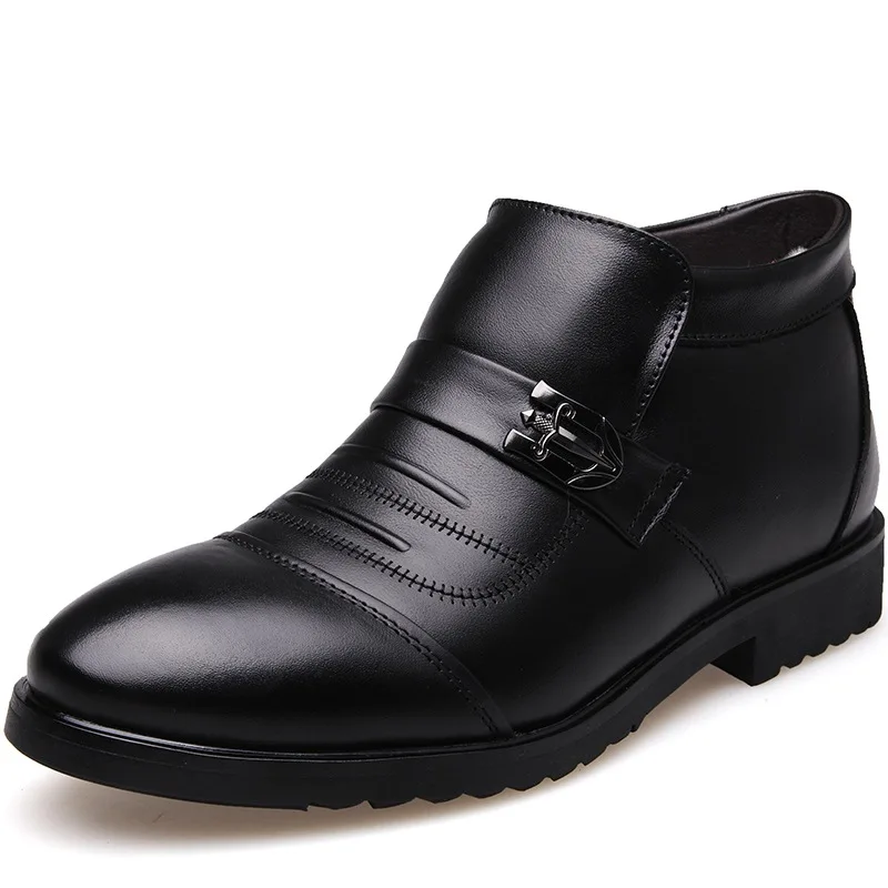 100% zapatos de cuero genuino, botas de invierno para hombre, felpa cálida para invierno frío, botines para hombre, calzado masculino de cuero de vaca negro 899