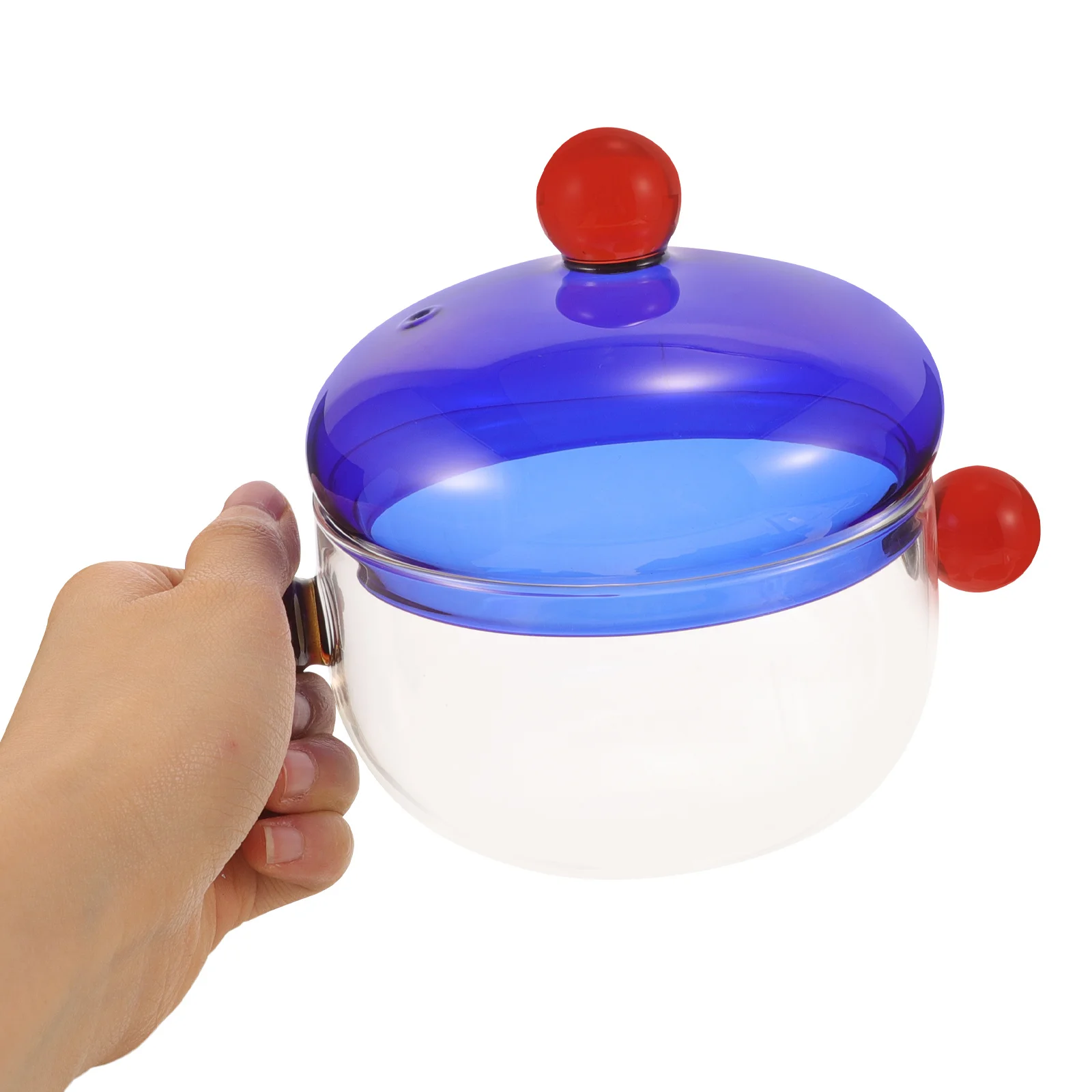 

1Set Glass Bowl with Spoon Transparent Cooking Pot for Soup Noodle Kitchen Gadget Household Stew Pan Clear Cookware