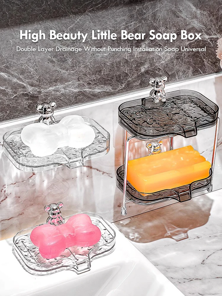 

Toilet Storage Soap Box Wall Mounted Non Perforated Drain Bathroom Soap Box Double Layered Glacier Patterned Luxury Shelf